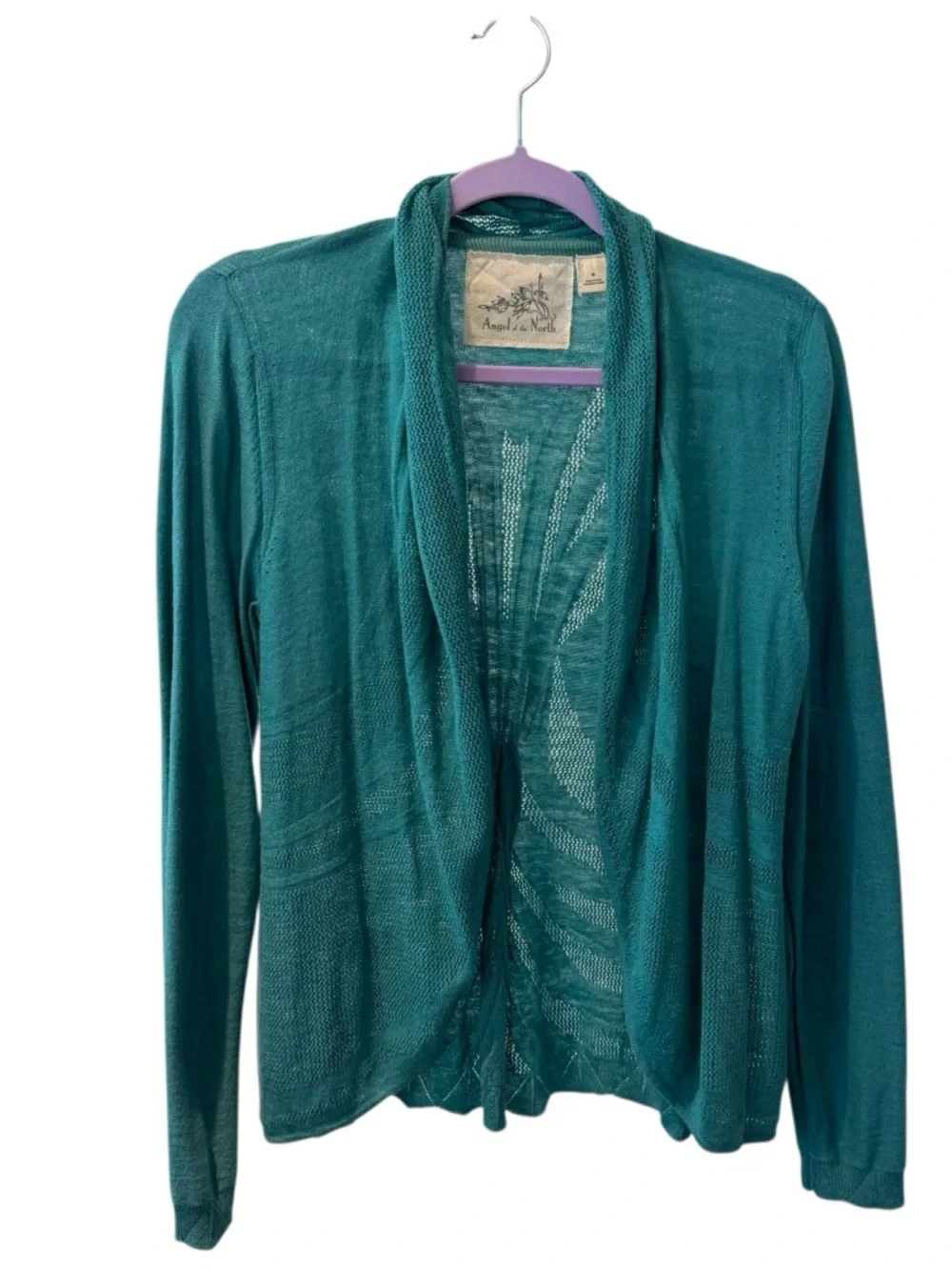Angel Of The North Brushed-Horizon Open-Front Teal Cardigan Sweater - Picture 2 of 15
